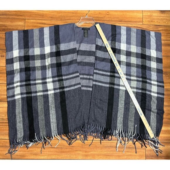 Banana Republic Cashmere Wool Blend Plaid Open Front Poncho Cape Fringe Unisex - Picture 6 of 8